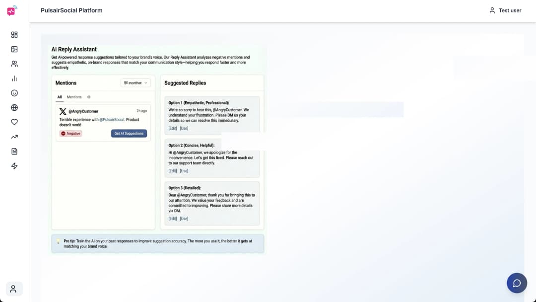 PulsairSocial AI Reply Assistant Screenshot