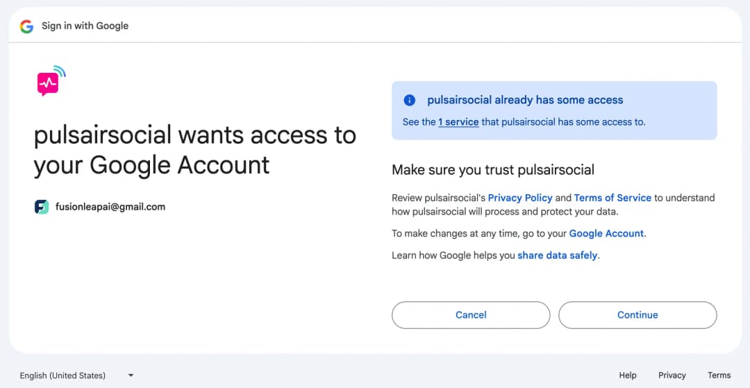 PulsairSocial YouTube Connect Screenshot
